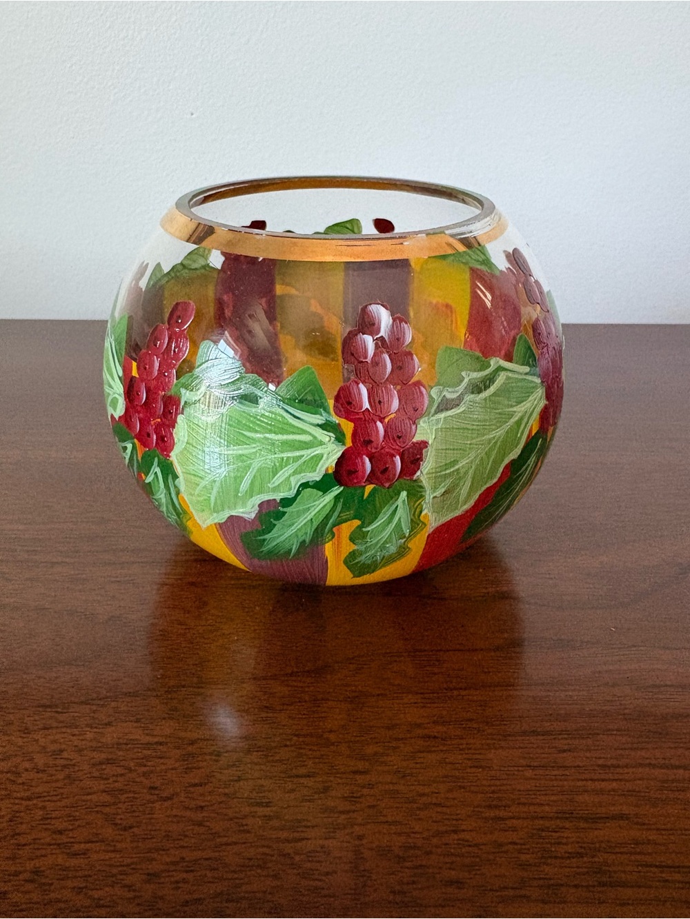 Mackenzie Childs Hand-Painted Glass Bowl/ Candle Holder Size Medium